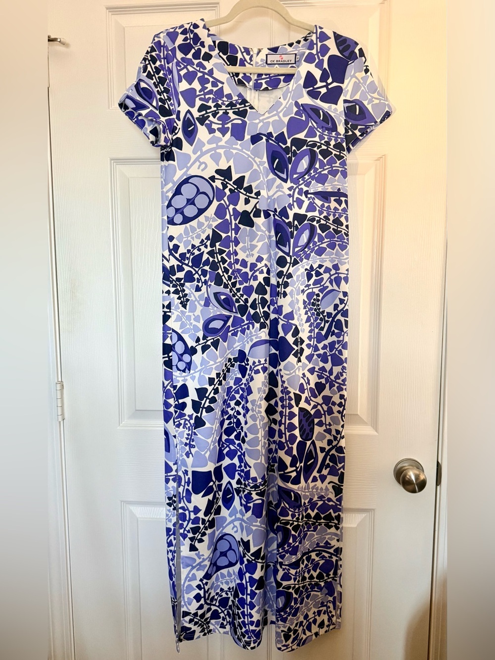 CK Bradley Blue & White Abstract Floral Maxi Dress
